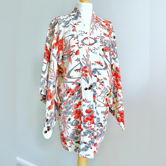 Vintage Haori Kimono Jacket Genuine Japanese in garden design size 10-14UK - Picture 6 of 10